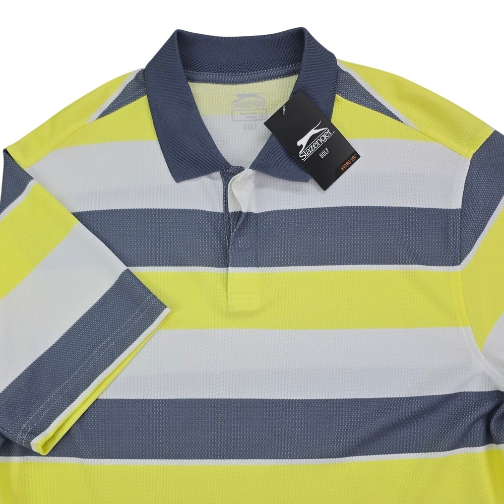 Slazenger Speed Wide Stripe Mesh Polo Mens L Yellow Tonic Hydro-Dri Golf Shirt